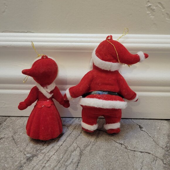 Vintage Flocked Santa & Mrs. Claus Christmas Ornament table top - Picture 2 of 4